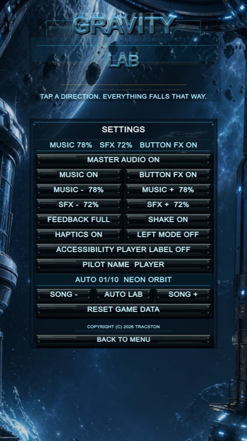 Gravity Station Android settings screen